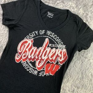 Wisconsin Badgers Shirt Womens Medium Black Red White Gray Sheer Bucky UW Wisco